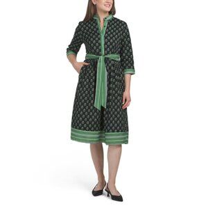 NANCY YANG Black/Green Midi Shirt Dress